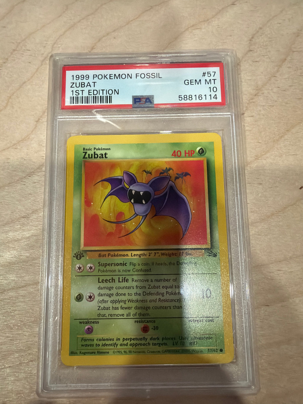 PSA 10 1999 Pokemon Zubat 1st Edition Fossil