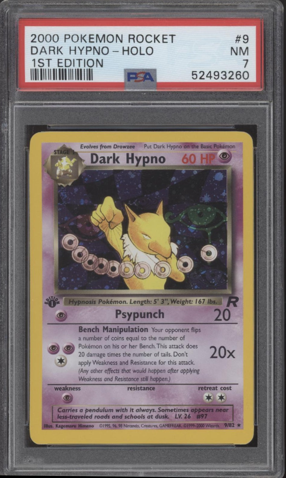 Dark Hypno Pokemon Team Rocket Holo 1st Edition #9 PSA 7
