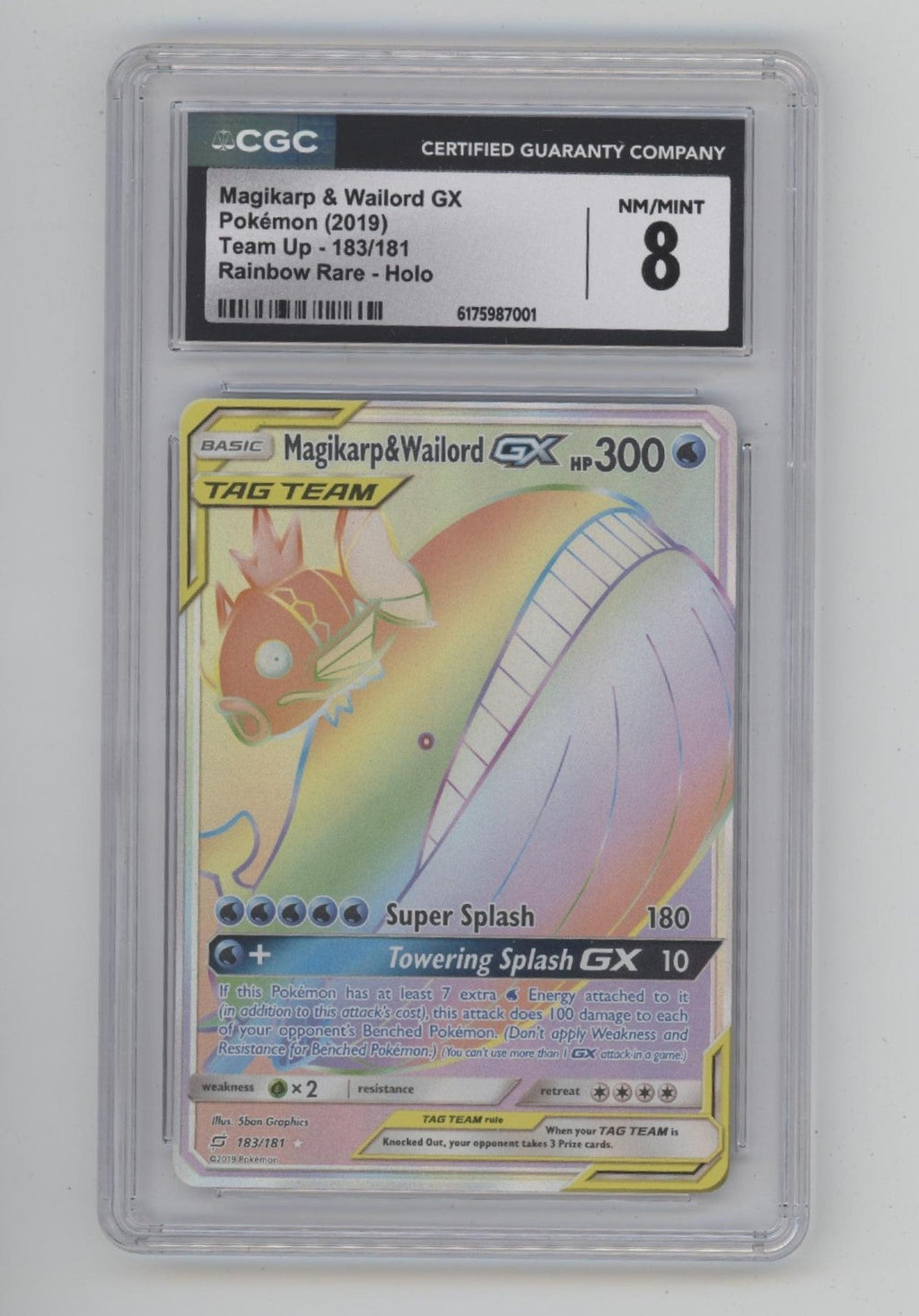 Magikarp & Wailord GX Pokemon Team Up Rainbow Rare Holo #183 CGC 8