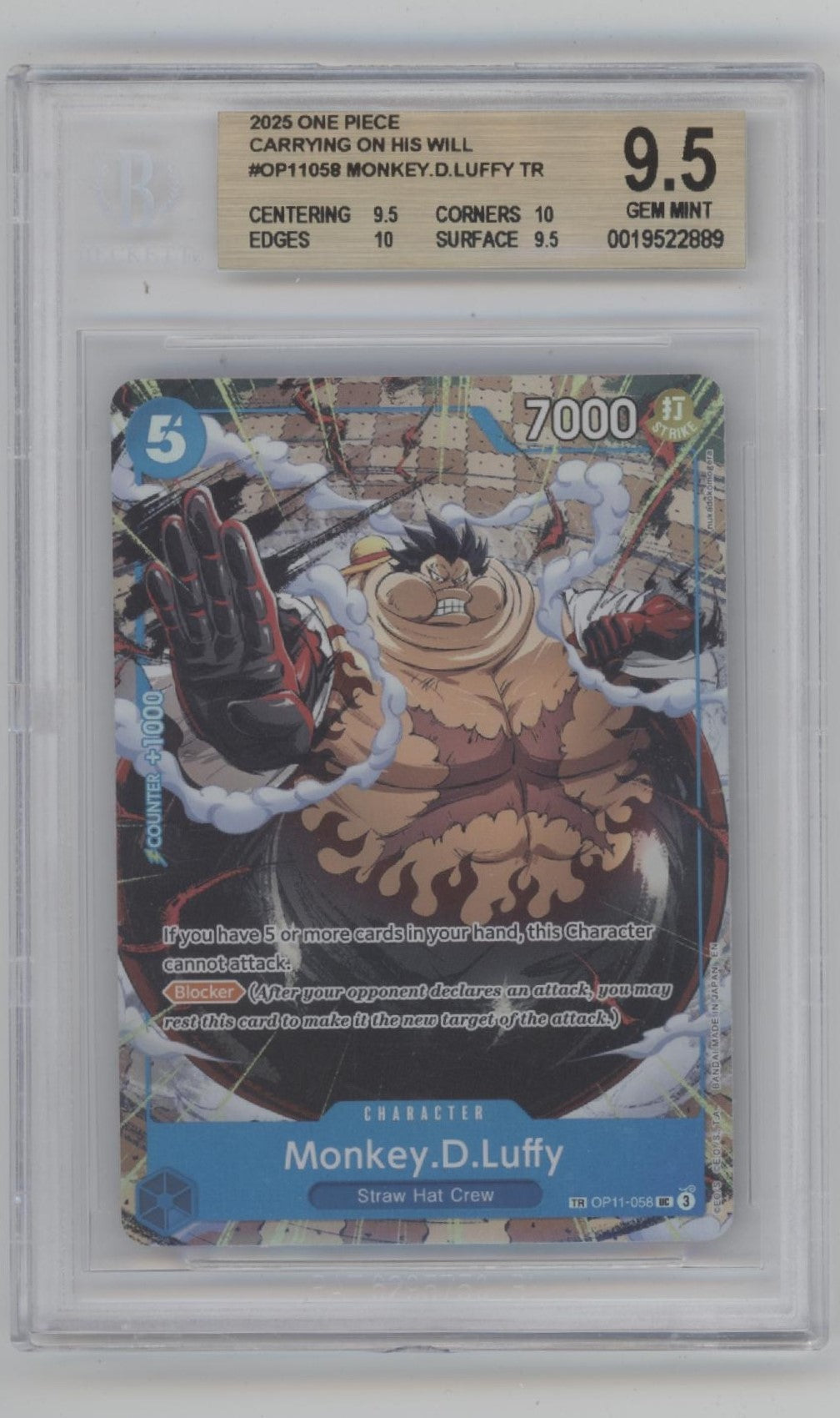 Monkey D Luffy One Piece Card Game Carrying On His Will #058 Beckett 9.5