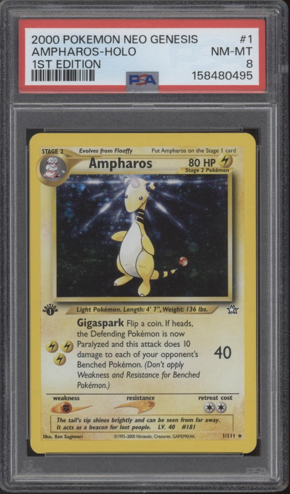 Ampharos Pokemon Neo Genesis Holo 1st Edition #1 PSA 8