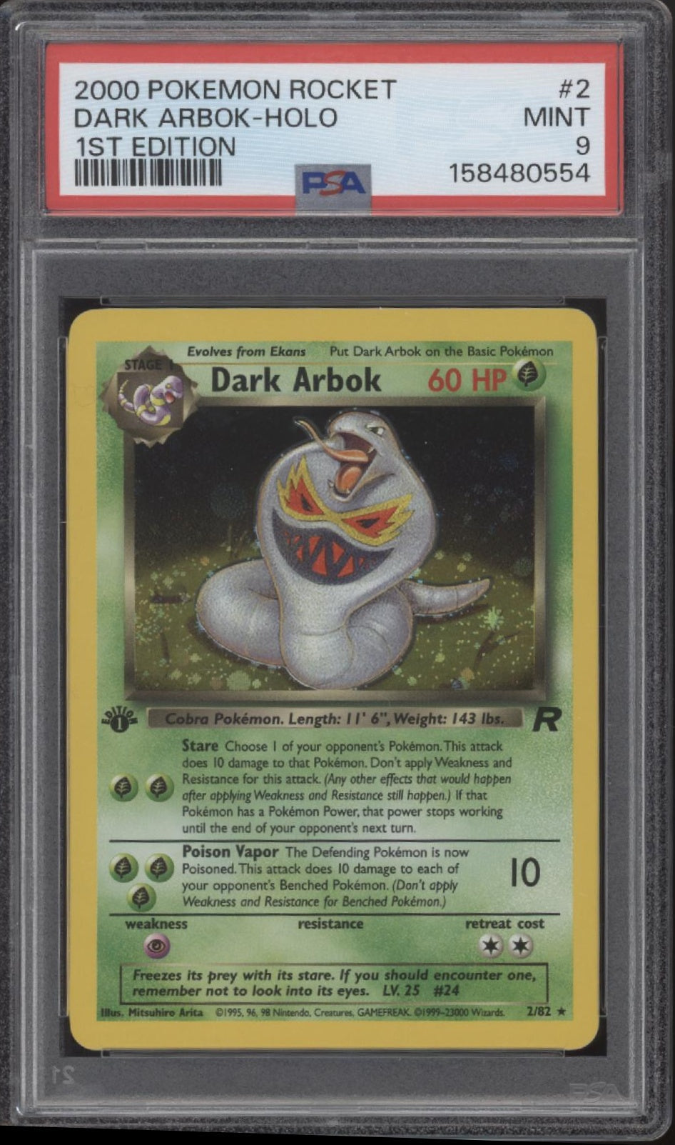 Dark Arbok Pokemon Team Rocket Holo 1st Edition #2 PSA 9