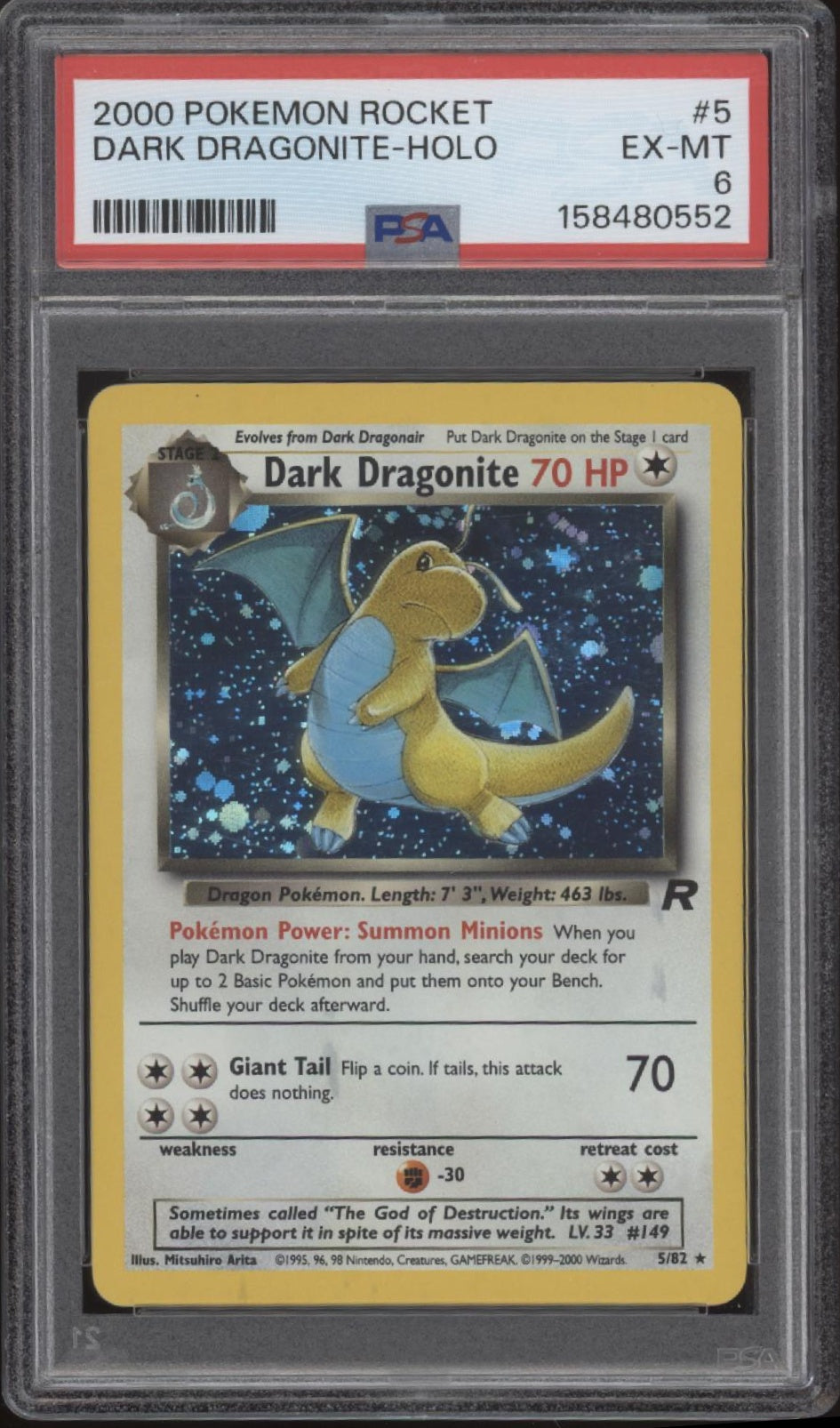 Dark Dragonite Pokemon Team Rocket Holo #5 PSA 6