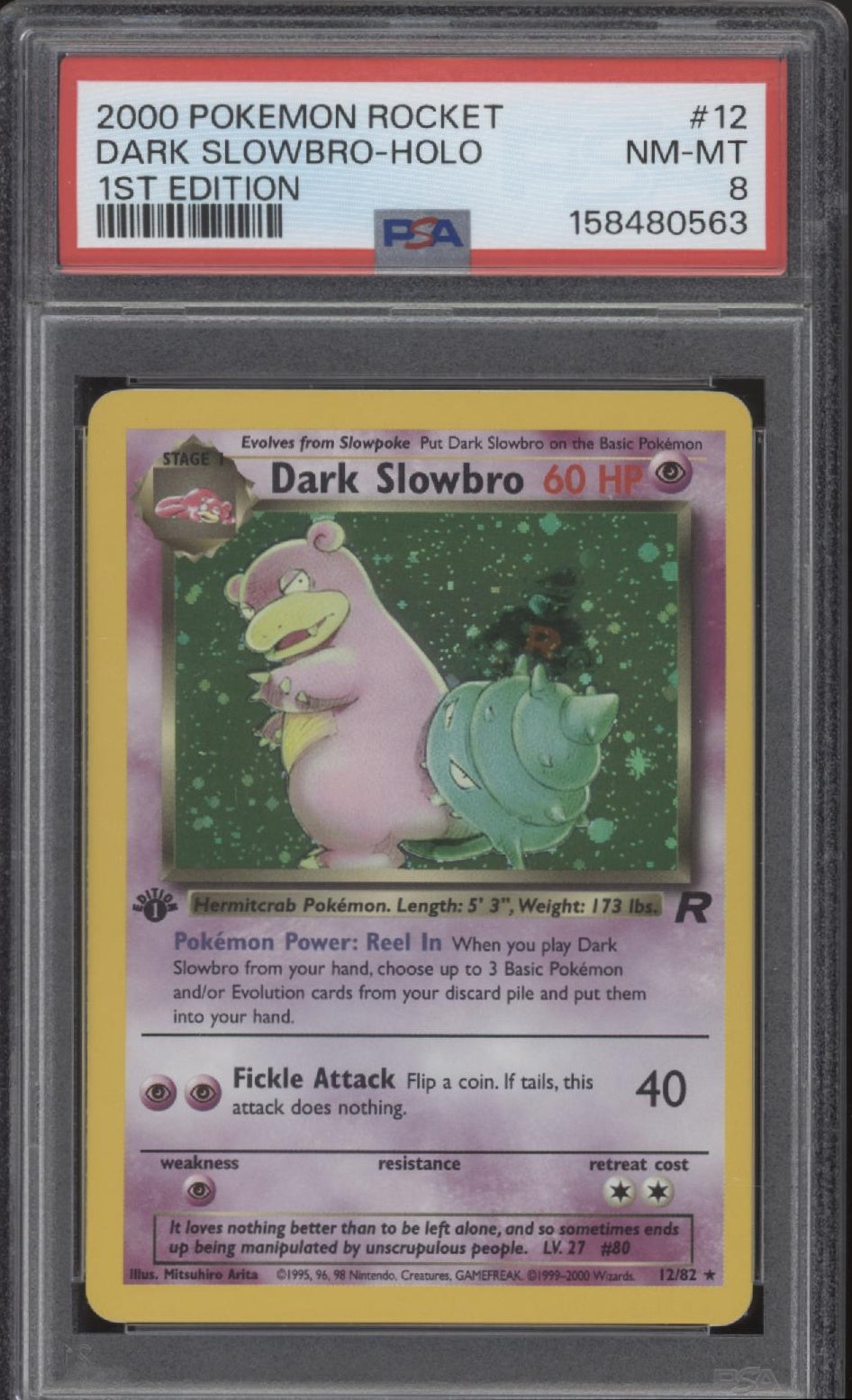 Dark Slowbro Pokemon Team Rocket Holo 1st Edition #12 PSA 8