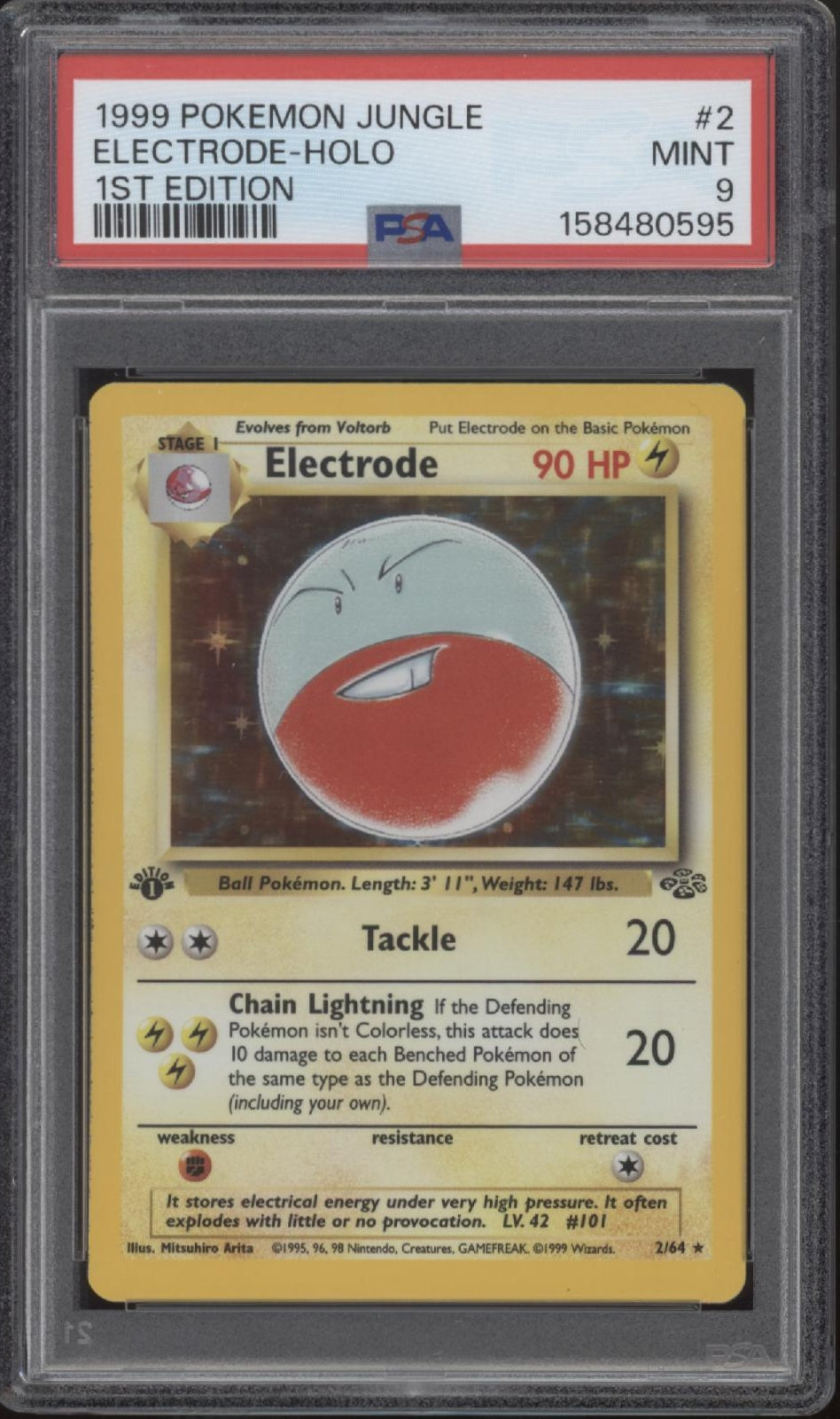 Electrode Pokemon Jungle Holo 1st Edition #2 PSA 9