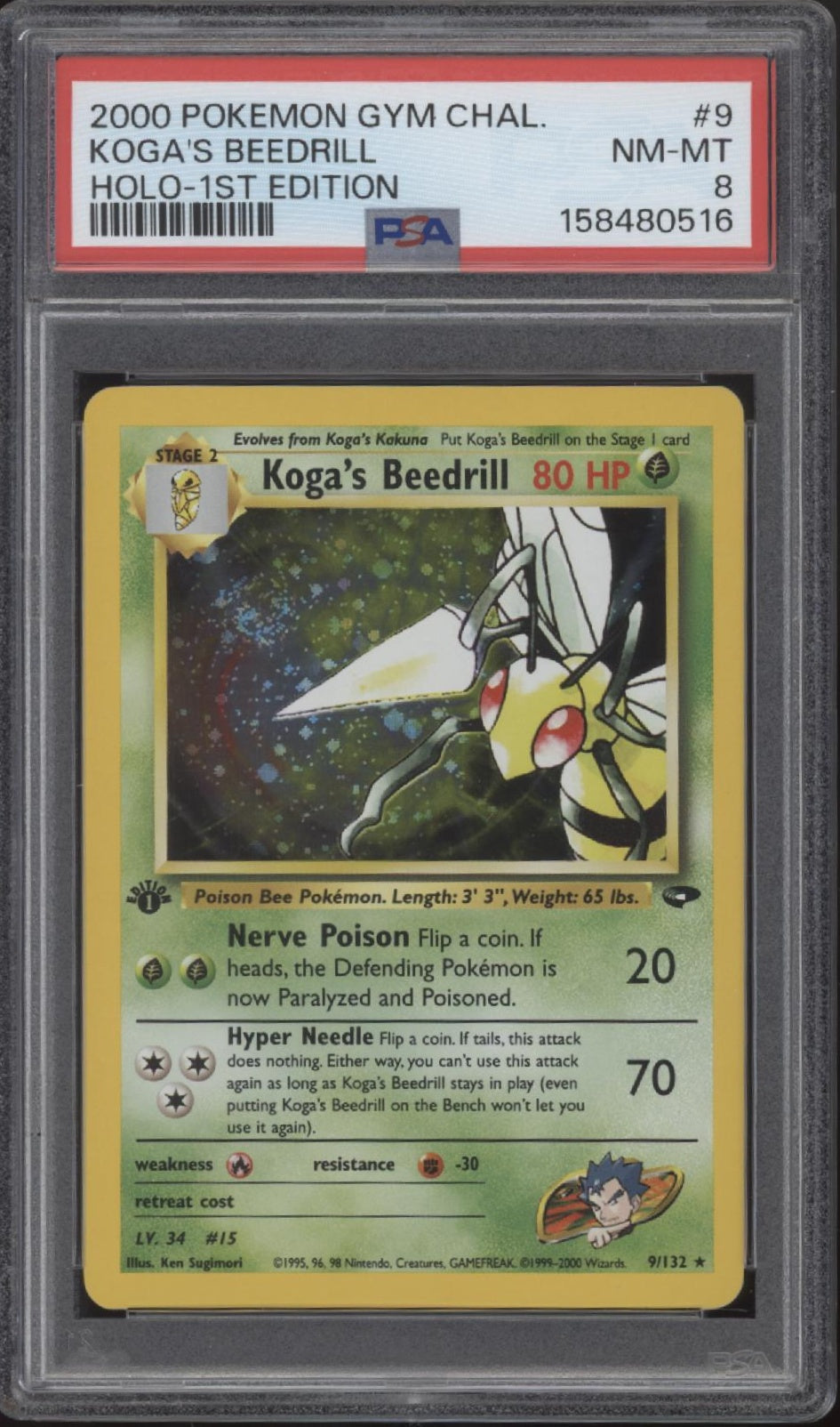 Koga's Beedrill Pokemon Gym Challenge Holo 1st Edition #9 PSA 8