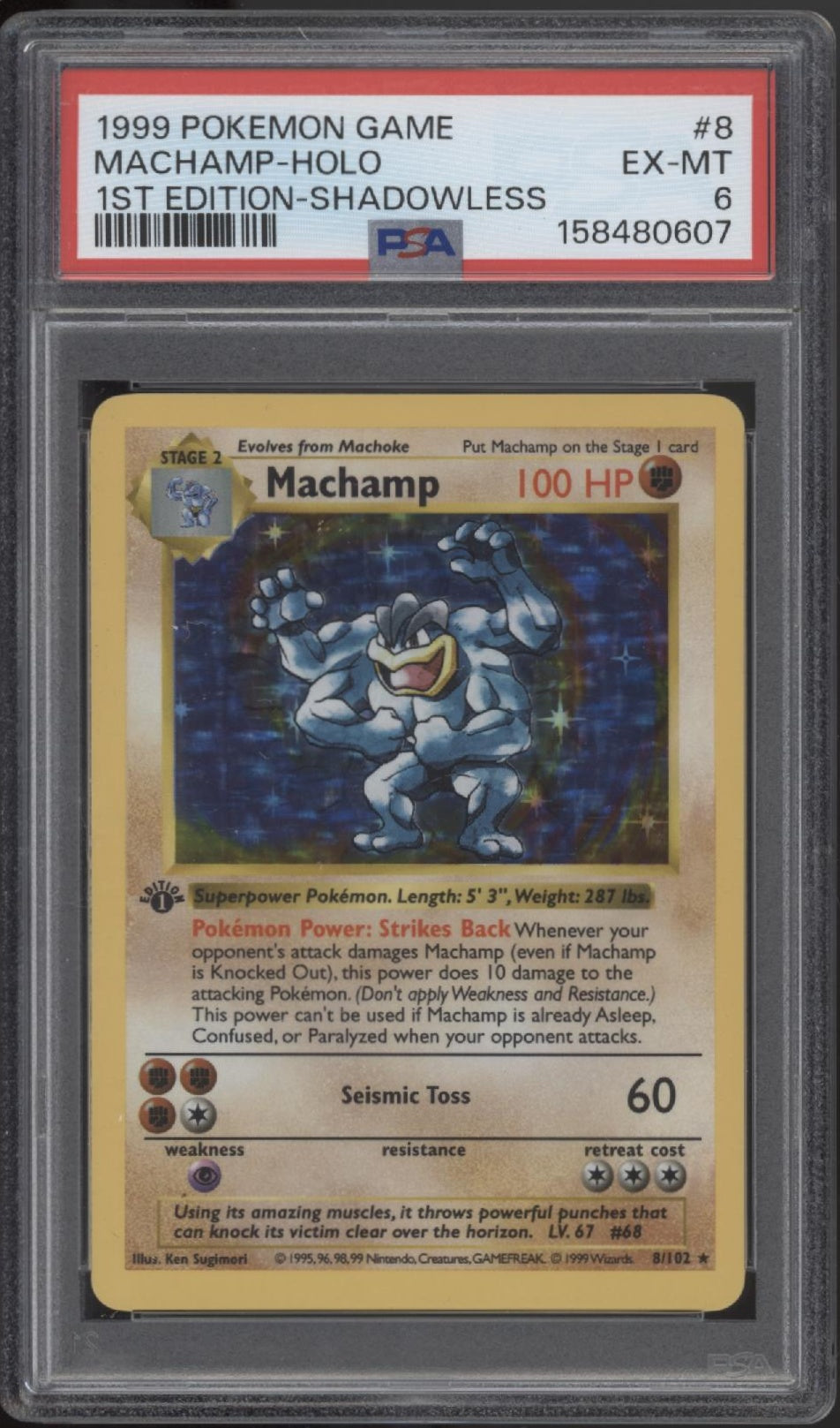 Machamp Pokemon Base Set Holo Shadowless 1st Edition #8 PSA 6 #2