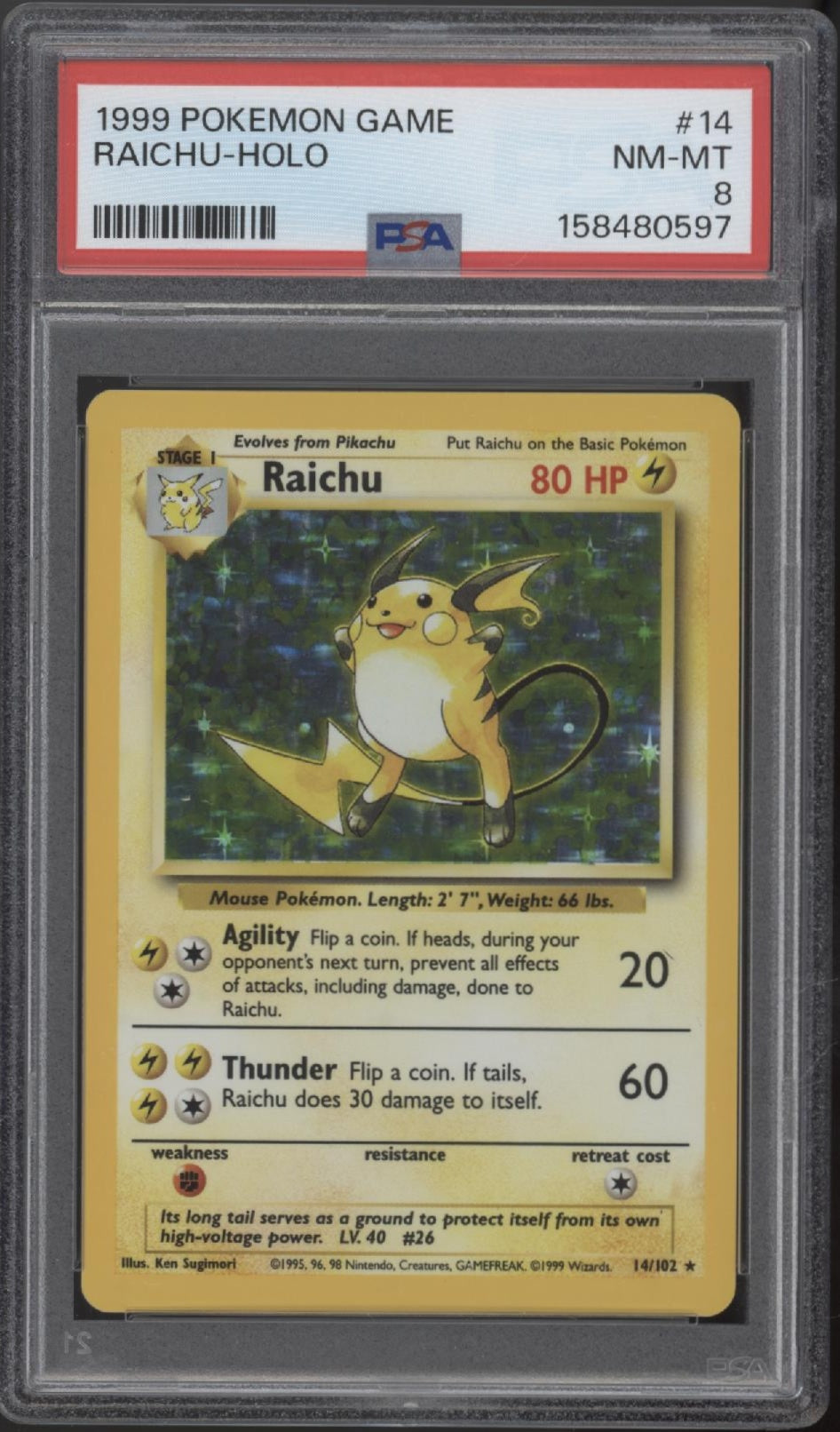 Raichu Pokemon Base Set Holo #14 PSA 8