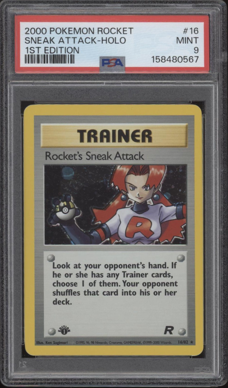 Rocket's Sneak Attack Pokemon Team Rocket Holo 1st Edition #16 PSA 9