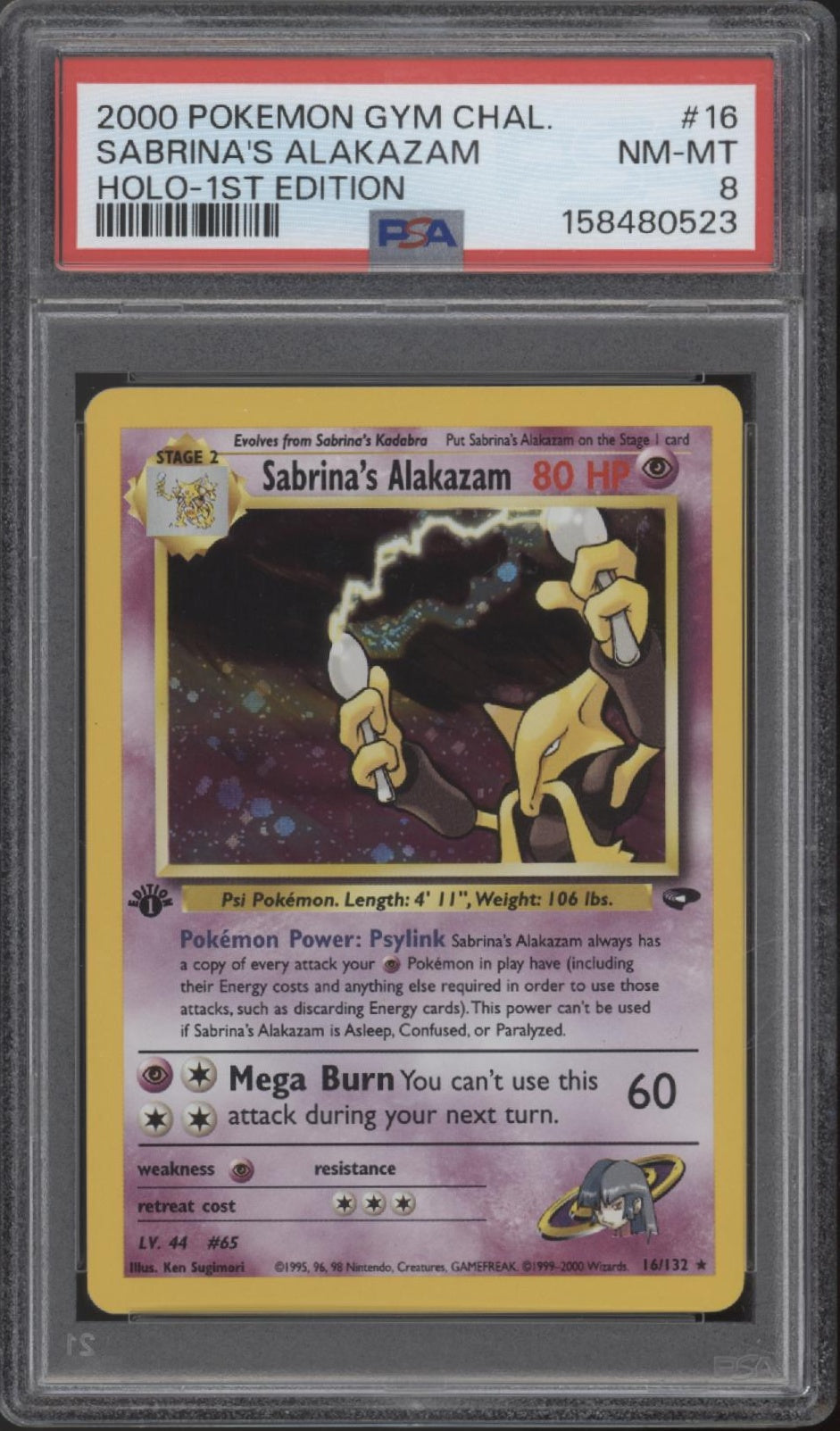 Sabrina's Alakazam Pokemon Gym Challenge Holo 1st Edition #16 PSA 8