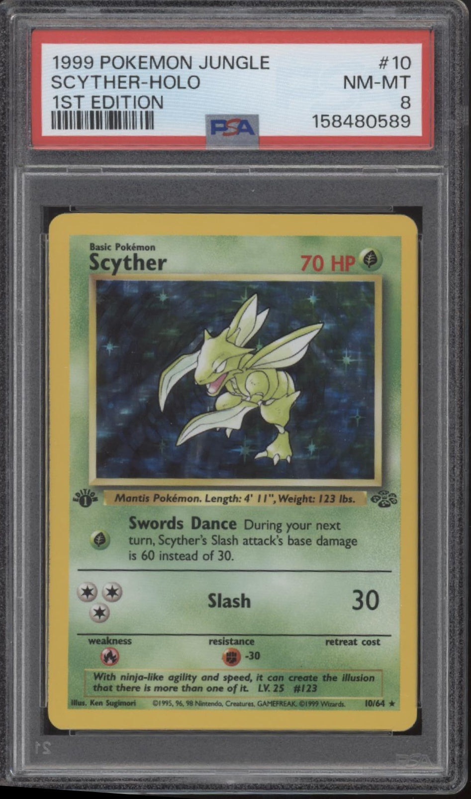Scyther Pokemon Jungle Holo 1st Edition #10 PSA 8