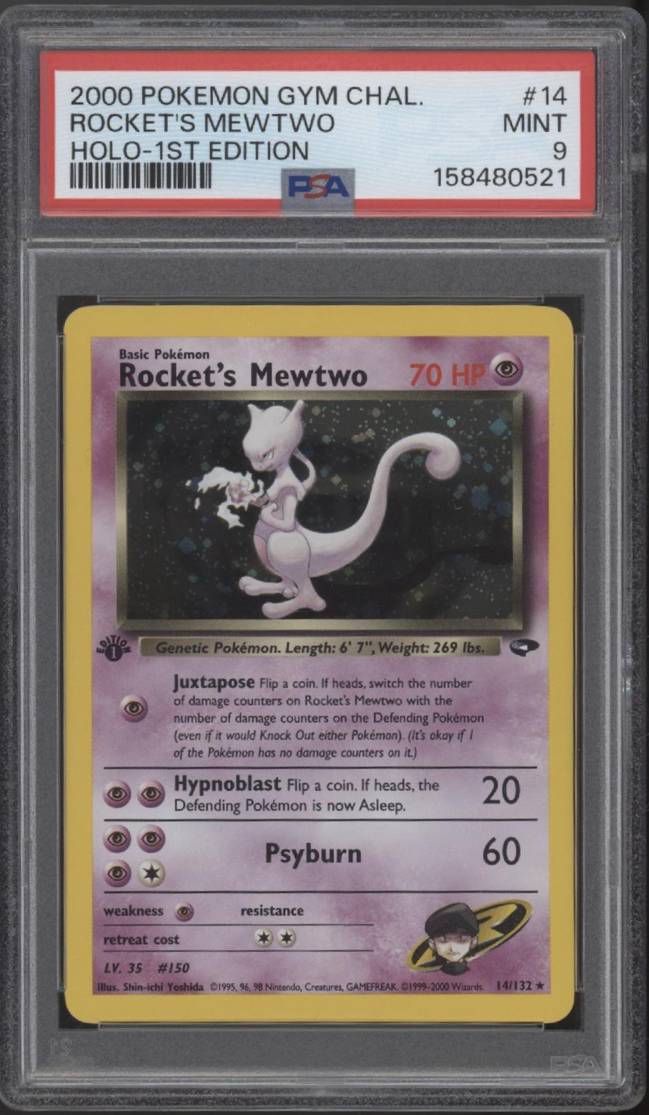 Rocket's Mewtwo Pokemon Gym Challenge Holo 1st Edition #14 PSA 9