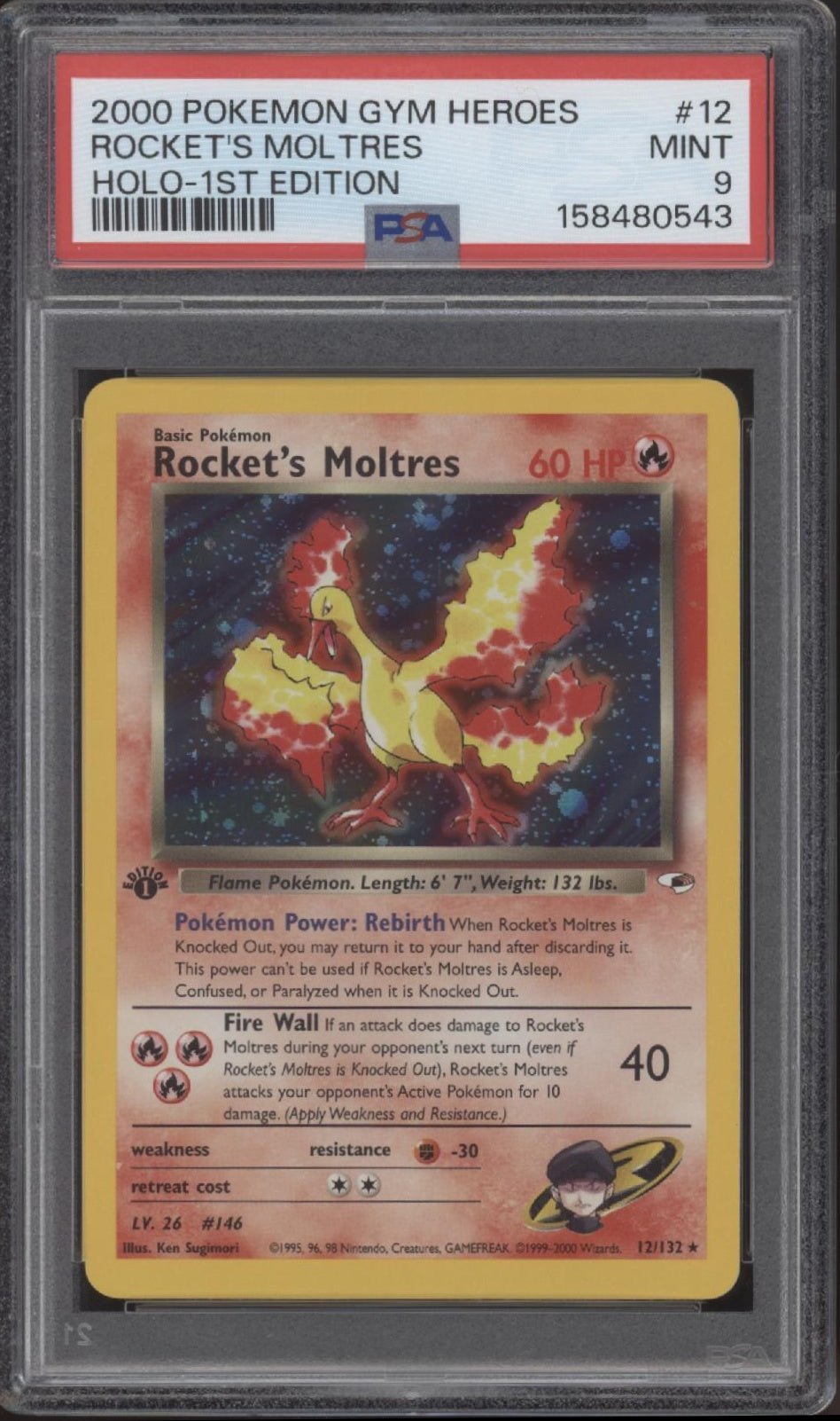 Rocket's Moltres Pokemon Gym Heroes Holo 1st Edition #12 PSA 9 #2