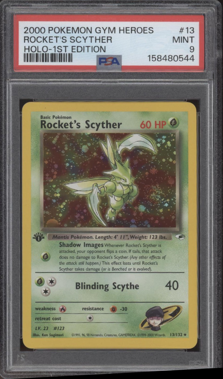 Rocket's Scyther Pokemon Gym Heroes Holo 1st Edition #13 PSA 9