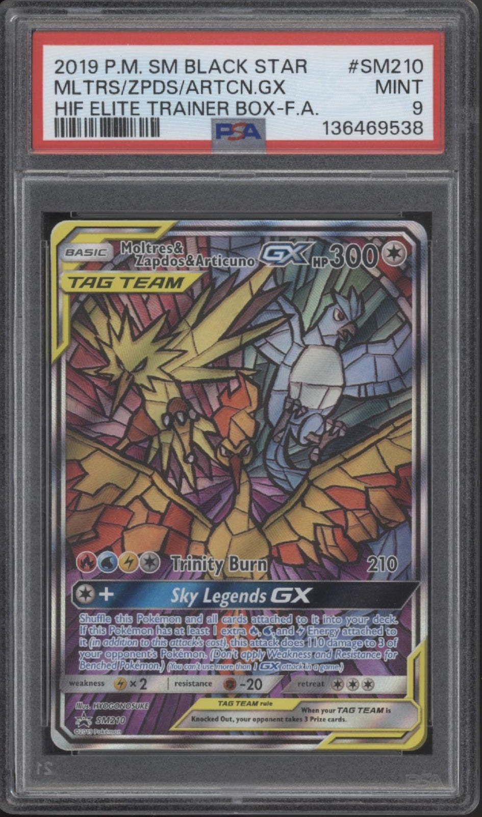 Moltres Zapdos Articuno GX Pokemon Hidden Fates ETB Full Art #SM210 PSA 9 #2