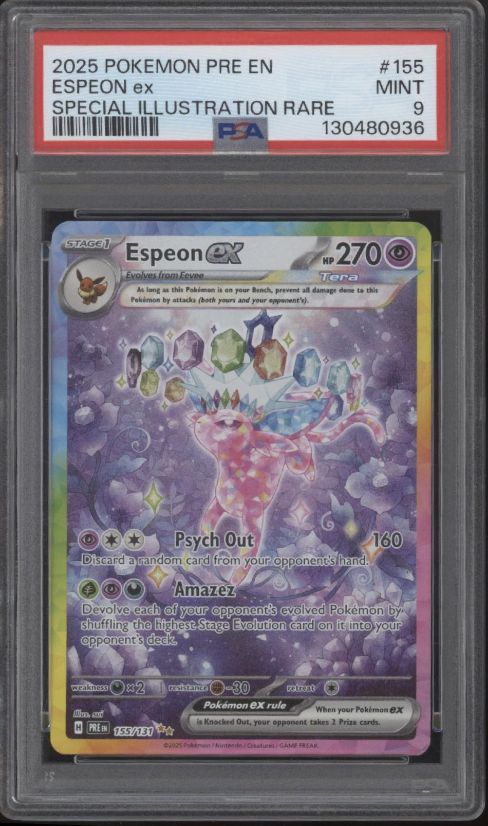 Espeon ex Pokemon Prismatic Evolutions Special Illustration Rare #155 PSA 9