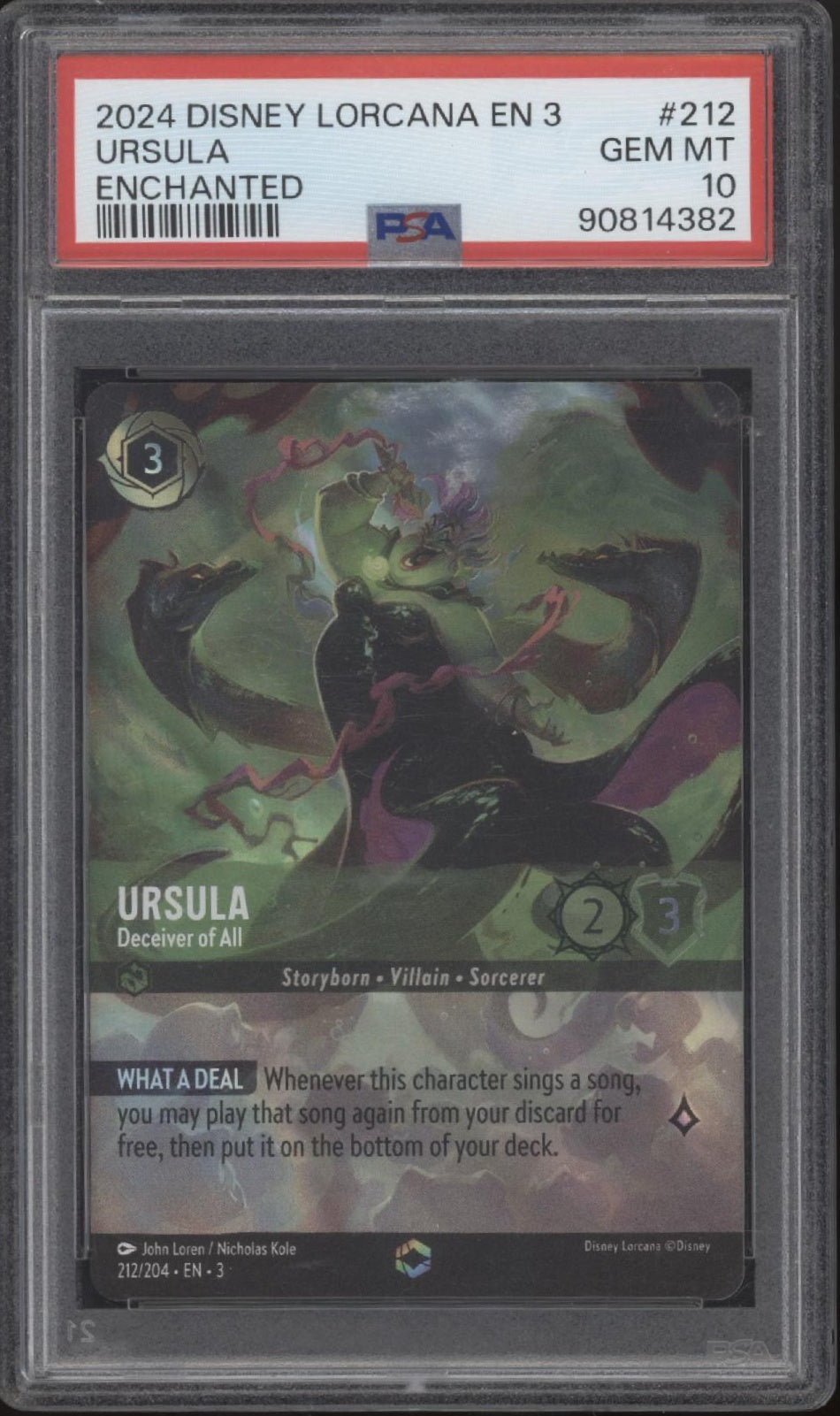 Ursula Deceiver of All Disney Lorcana Into the Inklands Enchanted #212 PSA 10