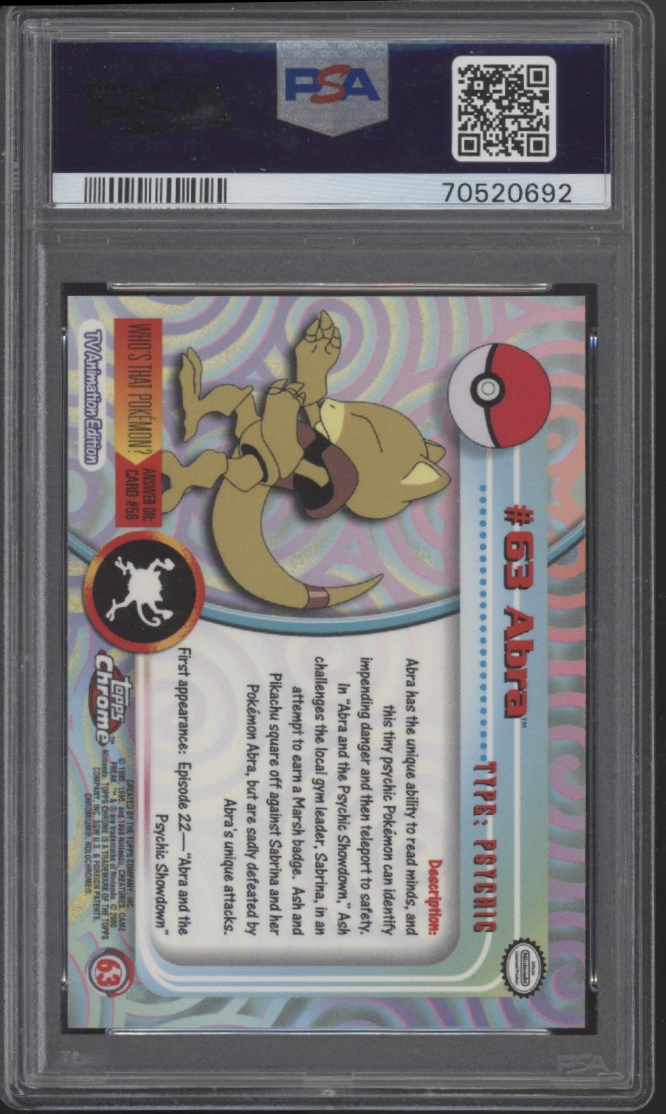 Abra 2000 Topps Chrome Pokemon #63 PSA 10