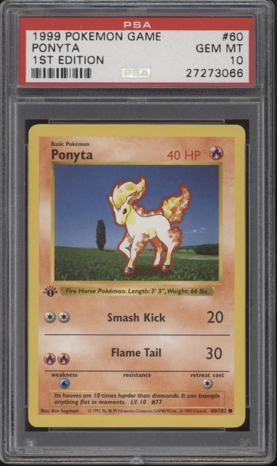 Ponyta Pokemon Base Set 1st Edition #60 PSA 10