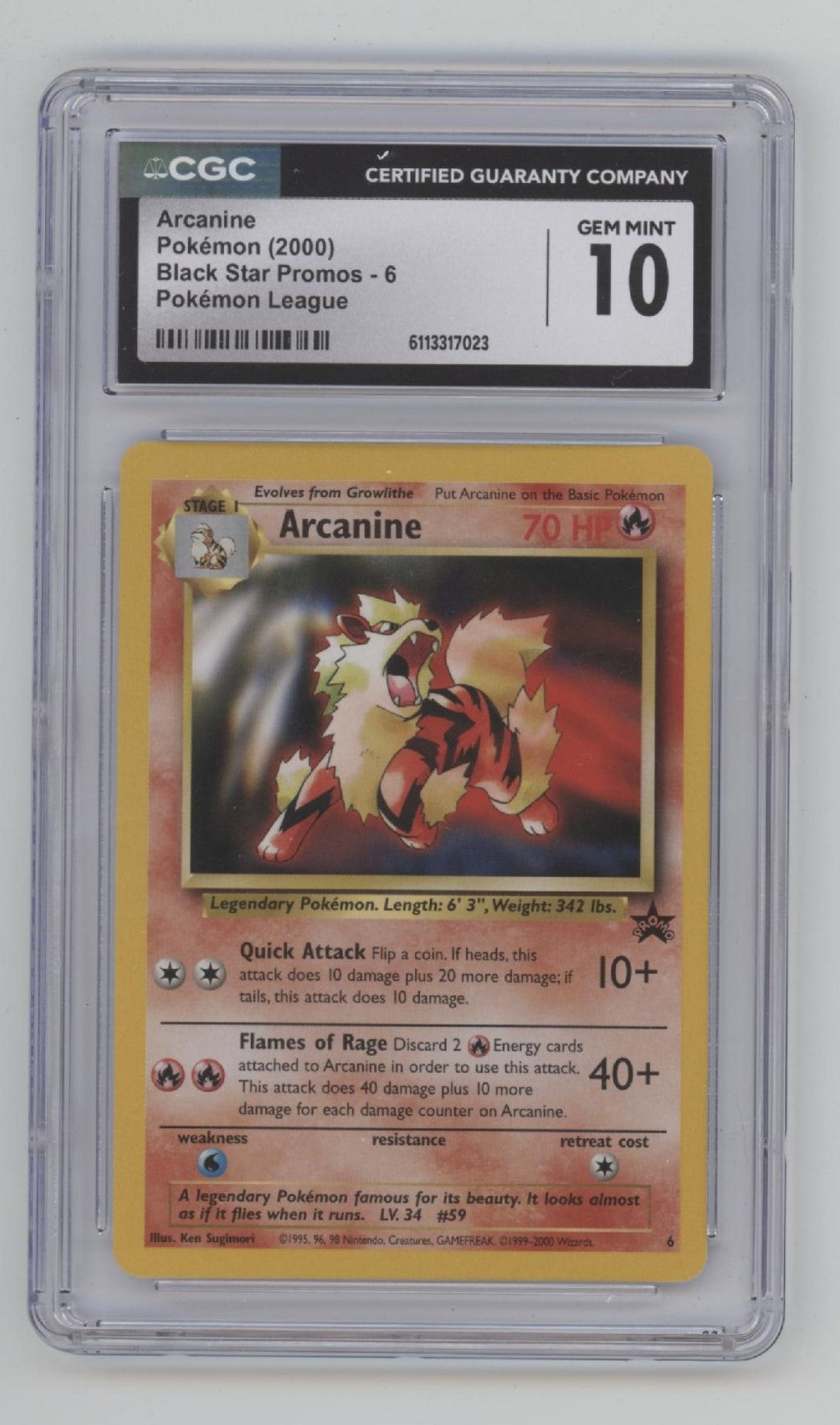 Arcanine Pokemon League Black Star Promo #6 CGC 10