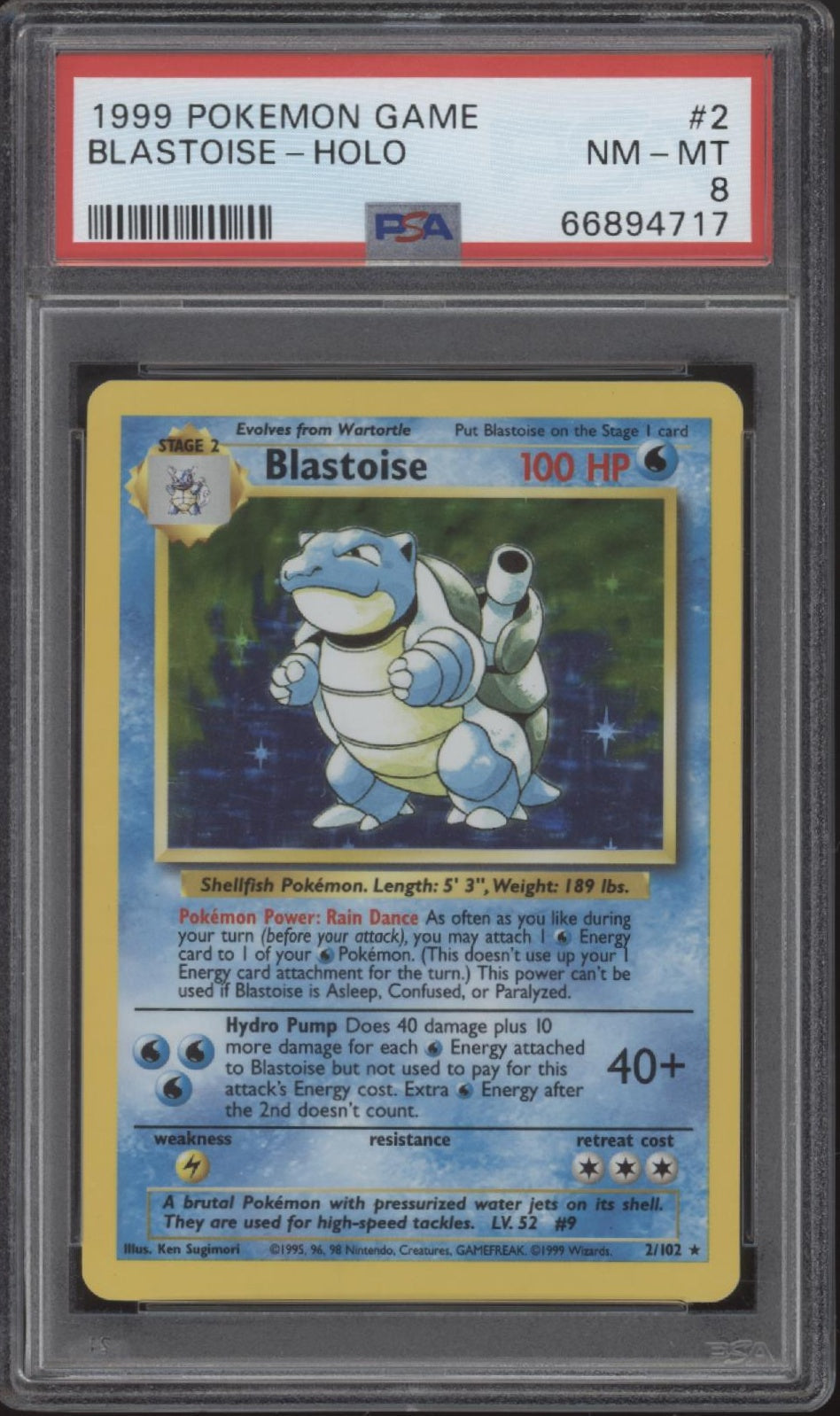 Blastoise Pokemon Base Set Holo #2 PSA 8