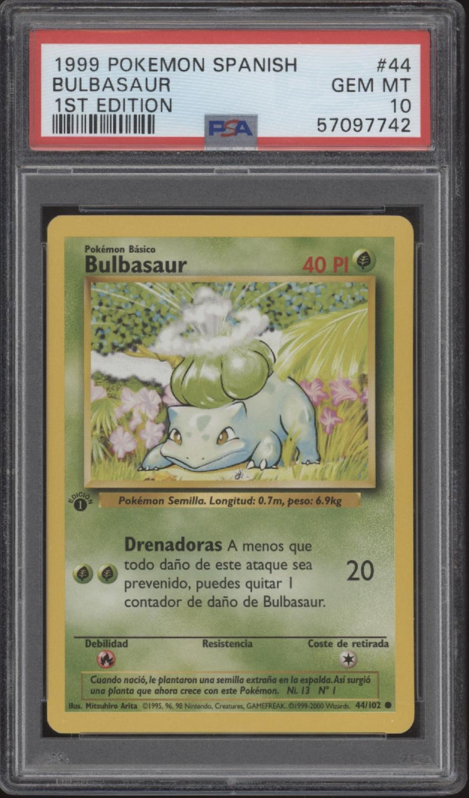 Bulbasaur Pokemon Base Set 1st Edition Spanish #44 PSA 10