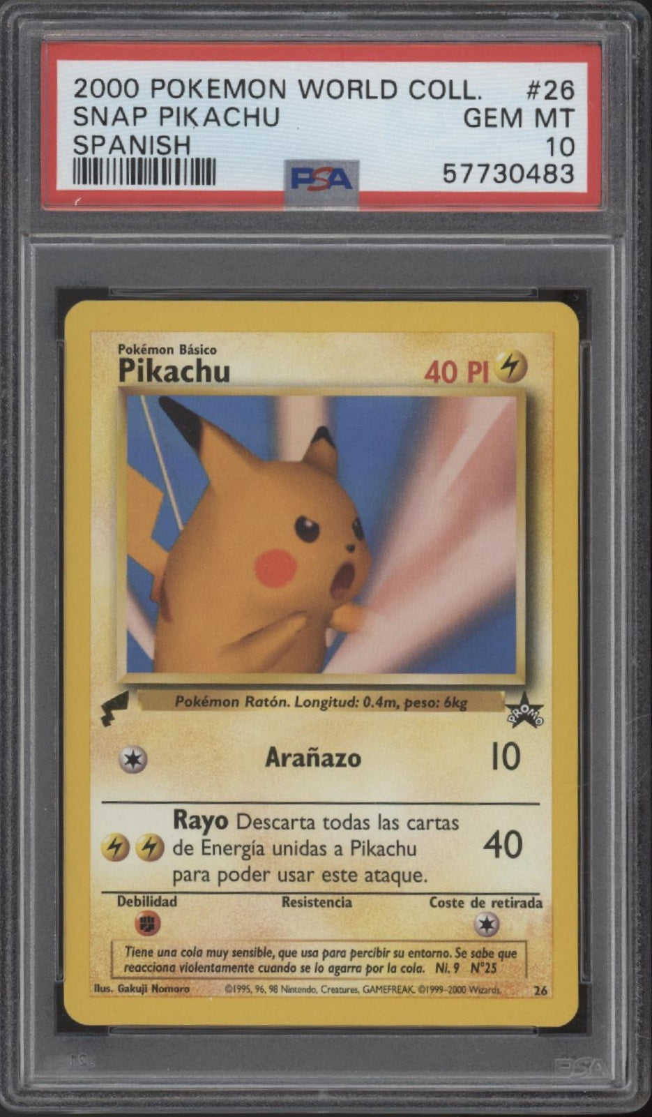 Snap Pikachu Pokemon World Collection Spanish #26 PSA 10