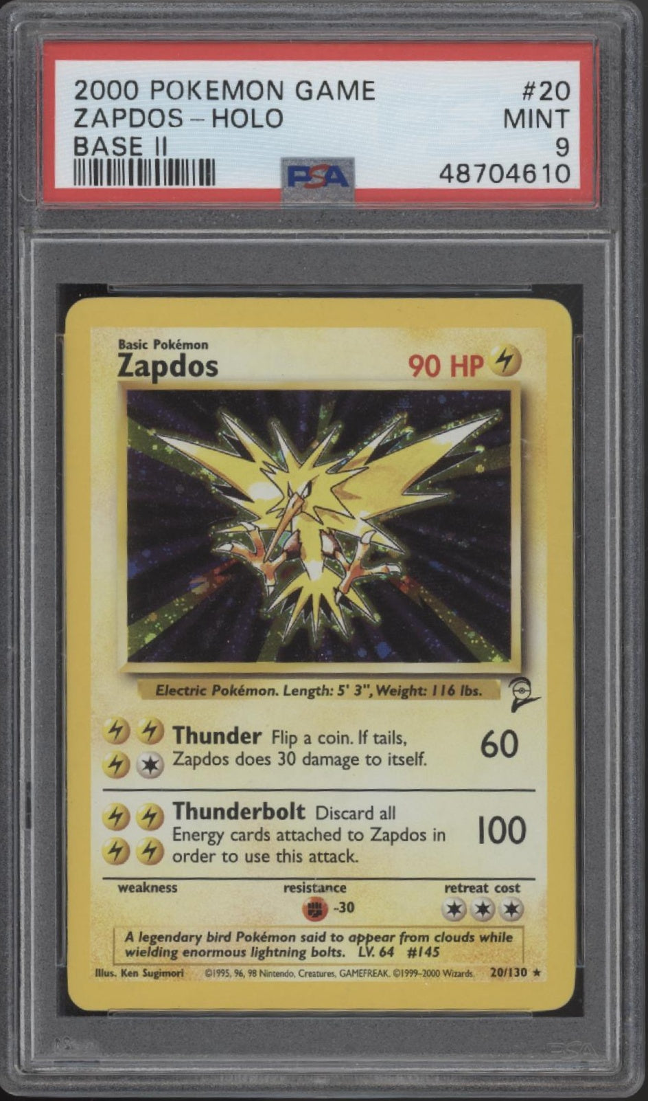 Zapdos Pokemon Base Set 2 Holo #20 PSA 9
