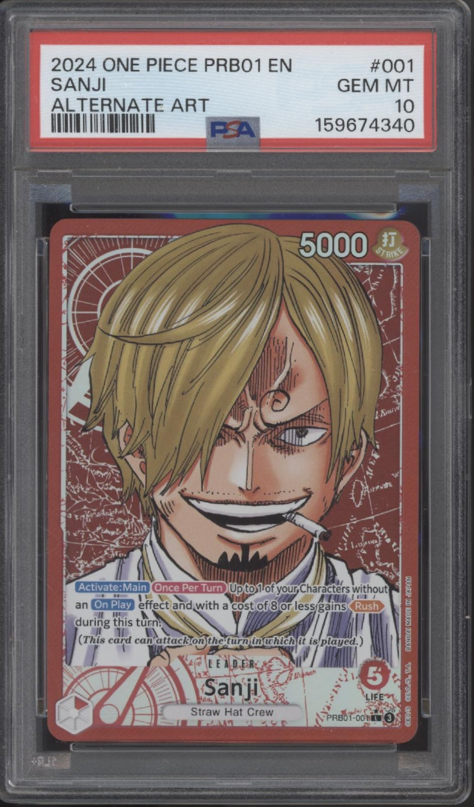 Sanji One Piece Card Game PRB01 Alternate Art #001 PSA 10