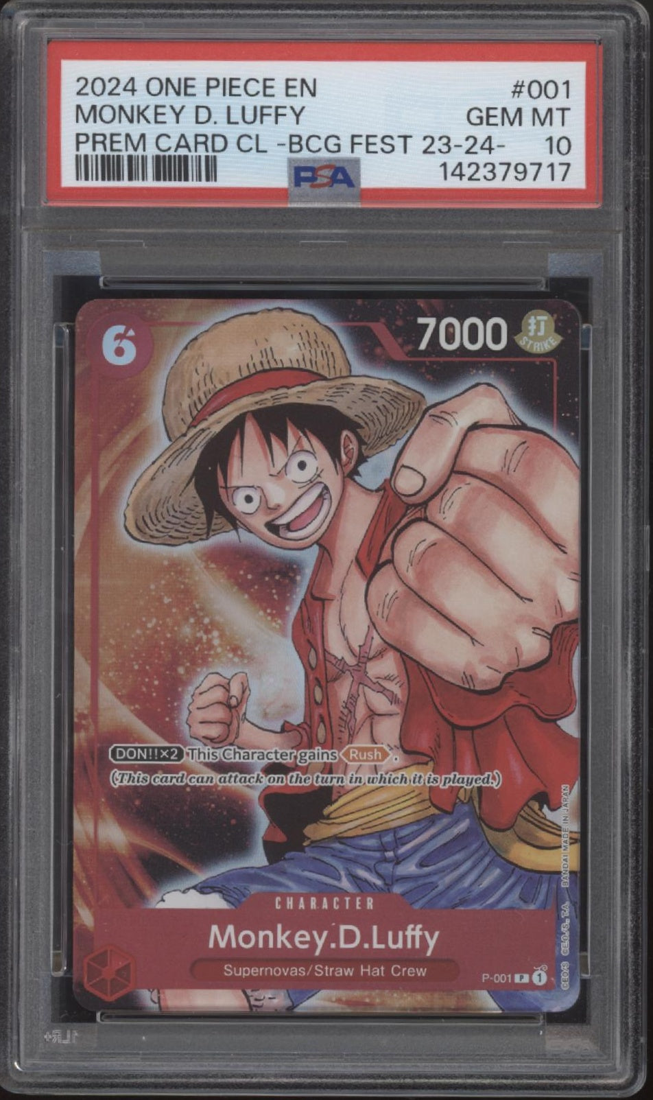 Monkey D Luffy One Piece Card Game OP13 Premium Collection BCG Fest 23-24 PSA 10