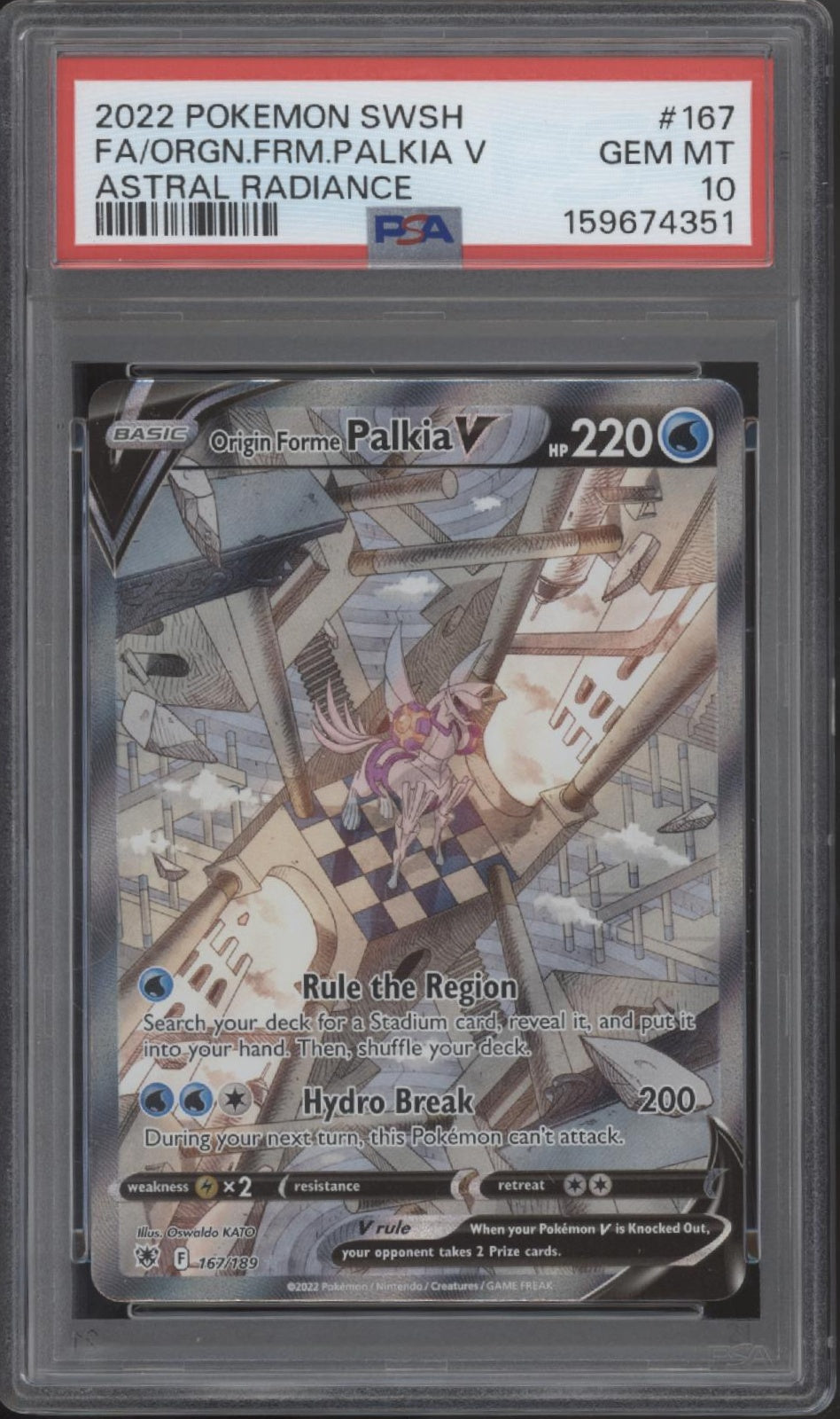 Origin Forme Palkia V Pokemon Astral Radiance Full Art #167 PSA 10