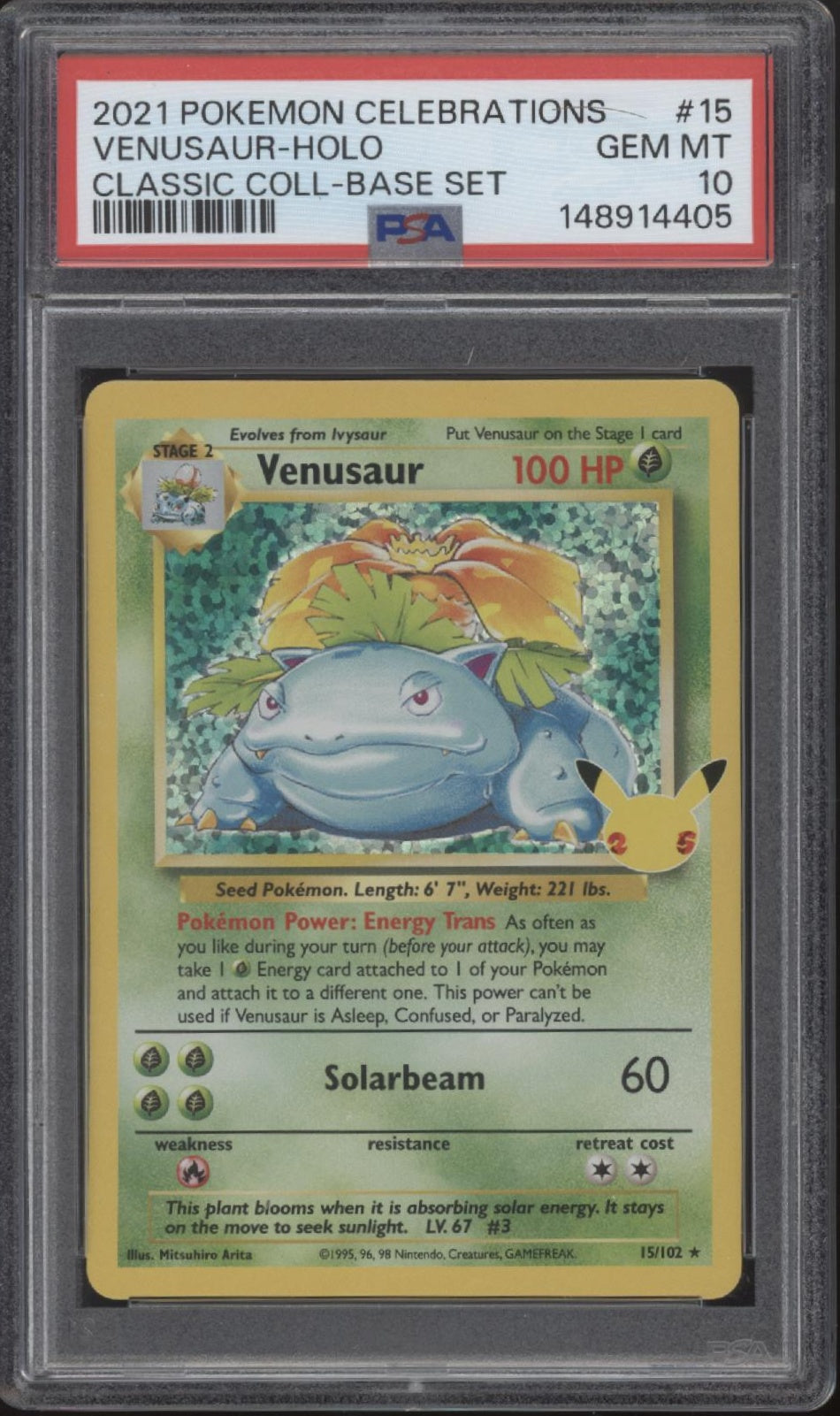 Venusaur Pokemon Celebrations Classic Collection Base Set Holo #15 PSA 10