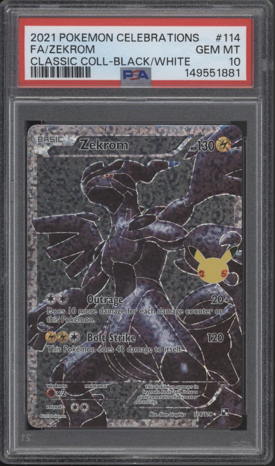 Zekrom Pokemon Celebration Classic Collection Black & White Full Art #114 PSA 10