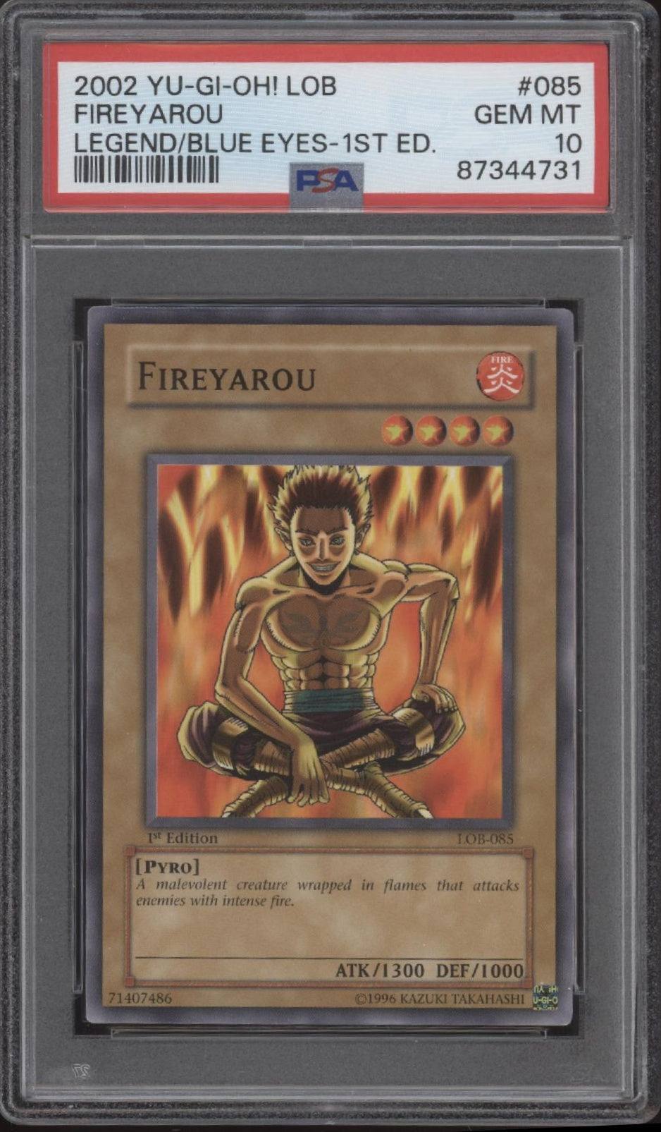 Fireyarou Yu-Gi-Oh! LOB 1st Edition #085 PSA 10
