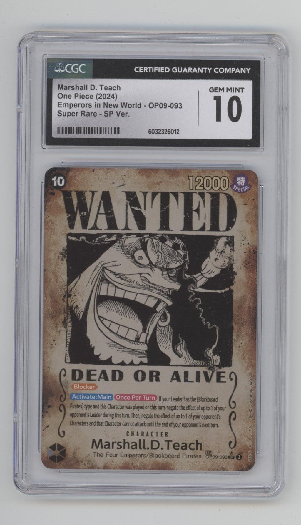 Marshall D Teach One Piece Card Game OP09 Wanted Alternate Art #093 CGC 10