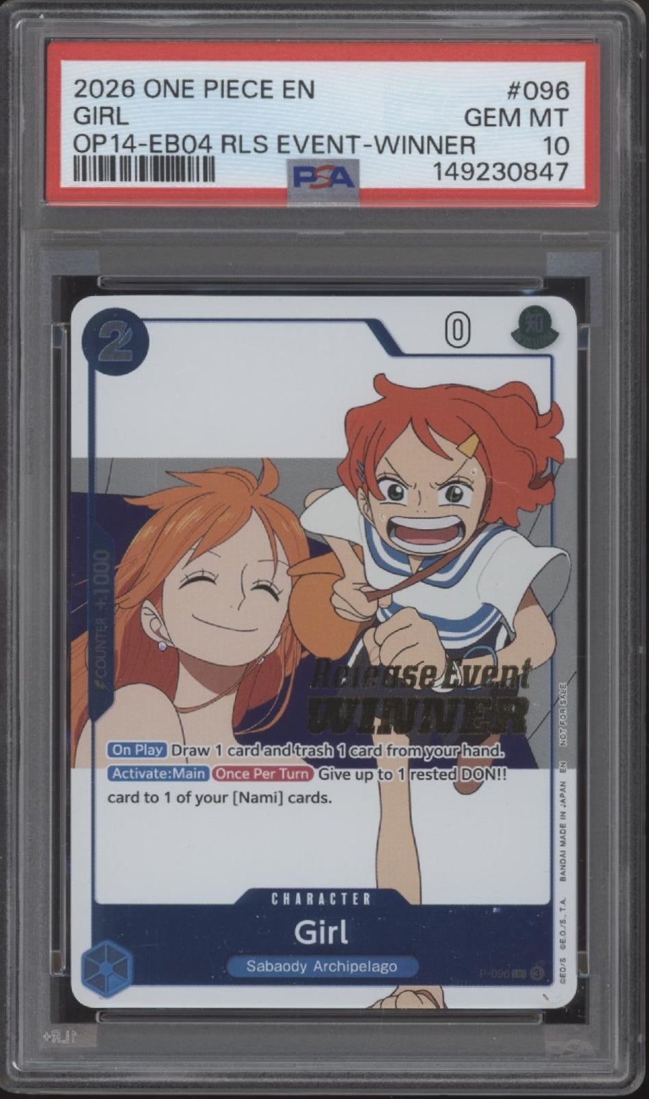 Girl One Piece Card Game OP14-EB04 RLS Event Winner #096 PSA 10