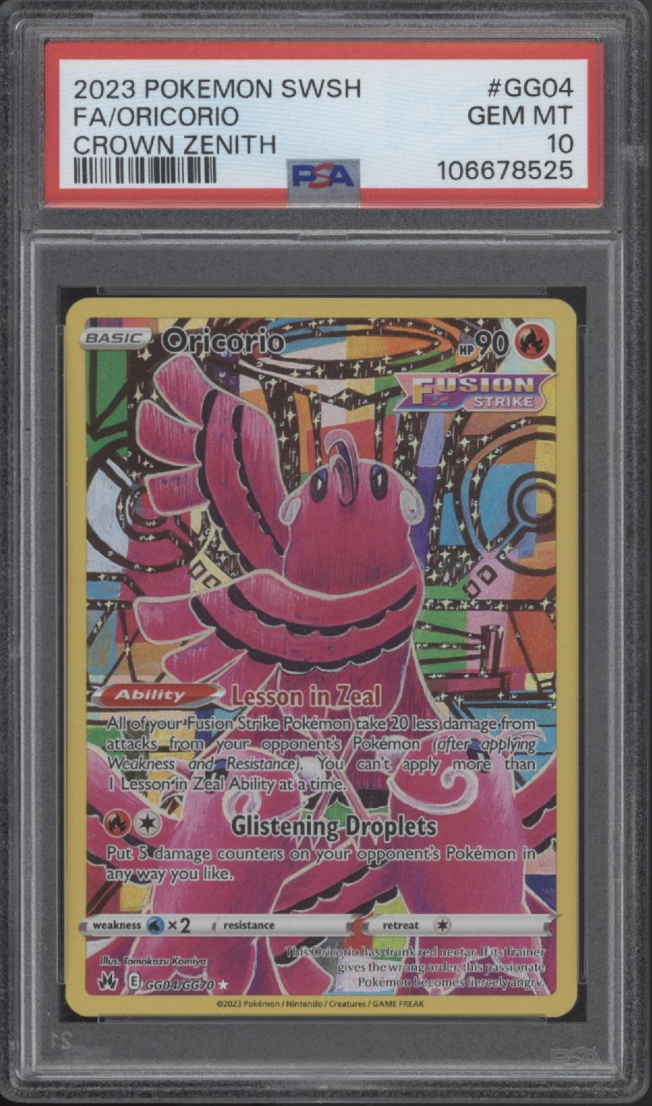 Oricorio Pokemon Crown Zenith Full Art #GG04 PSA 10