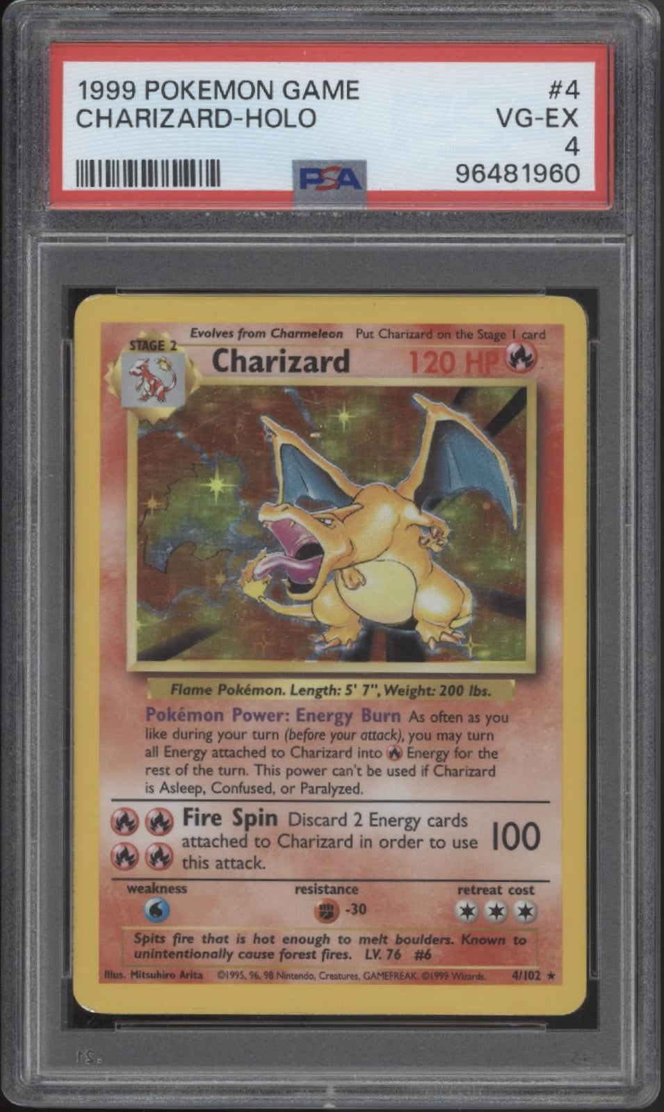Charizard Pokemon Base Set Holo #4 PSA 4