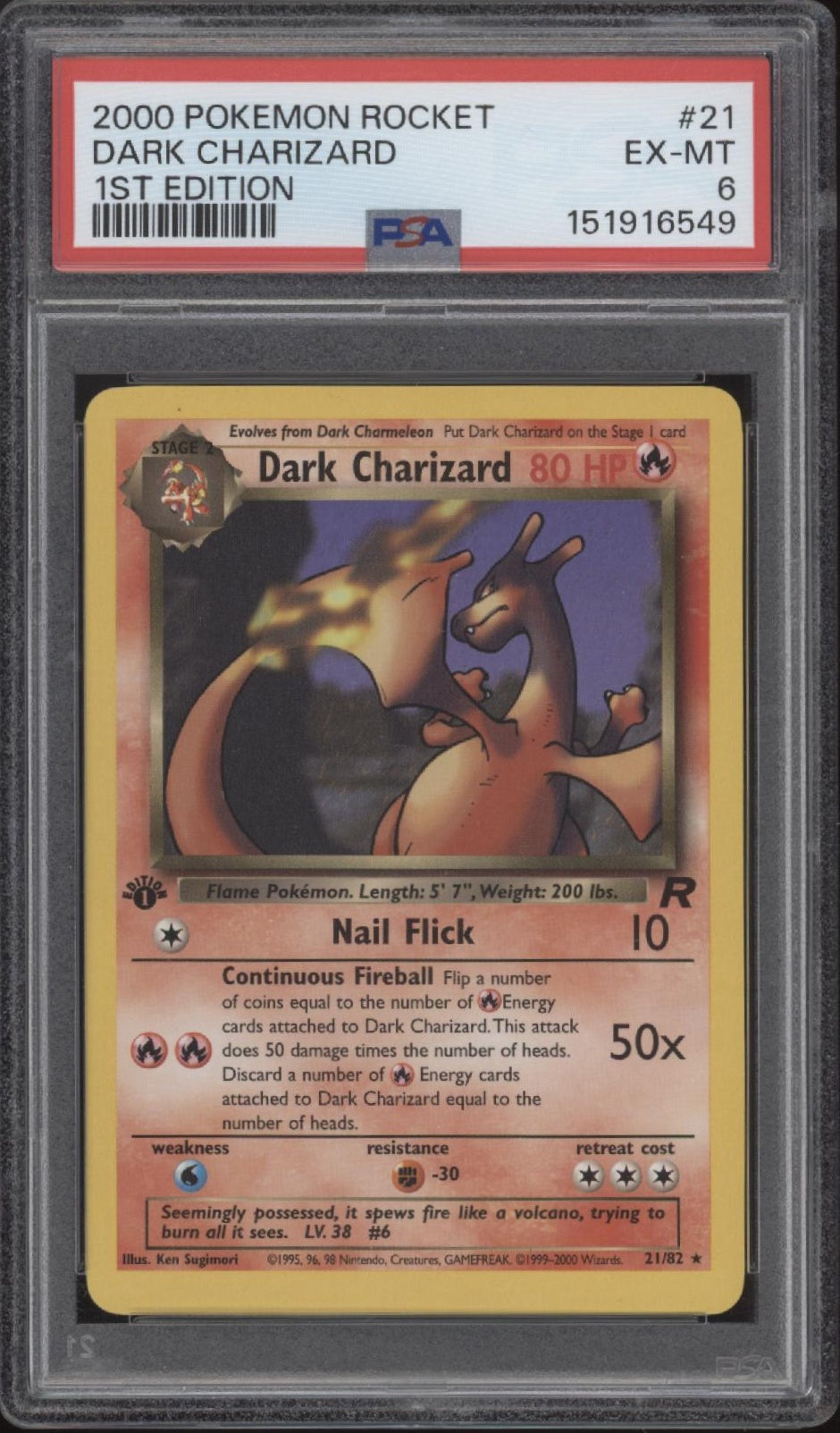 Dark Charizard Pokemon Team Rocket 1st Edition #21 PSA 6