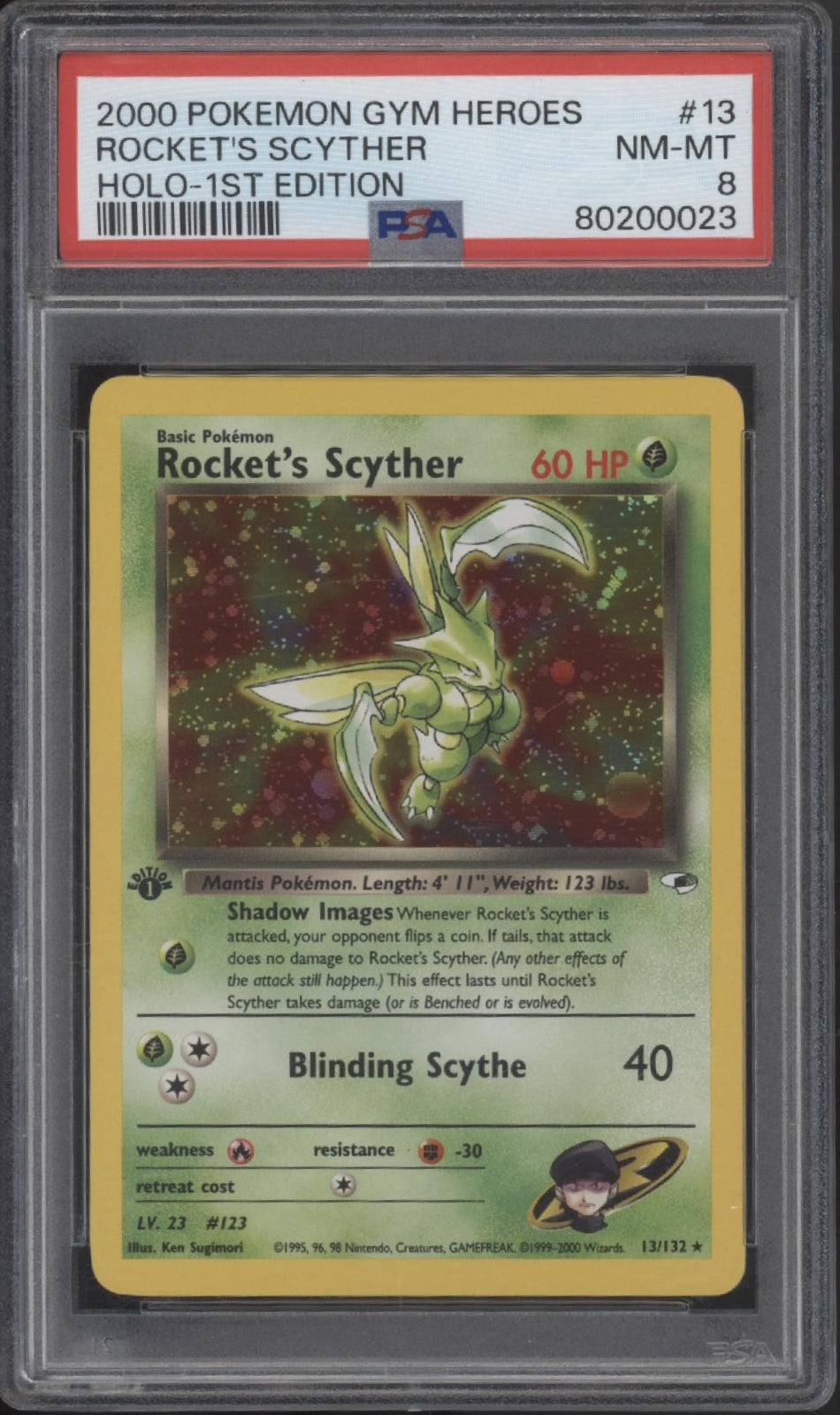 Rocket's Scyther Pokemon Gym Heroes Holo 1st Edition #13 PSA 8