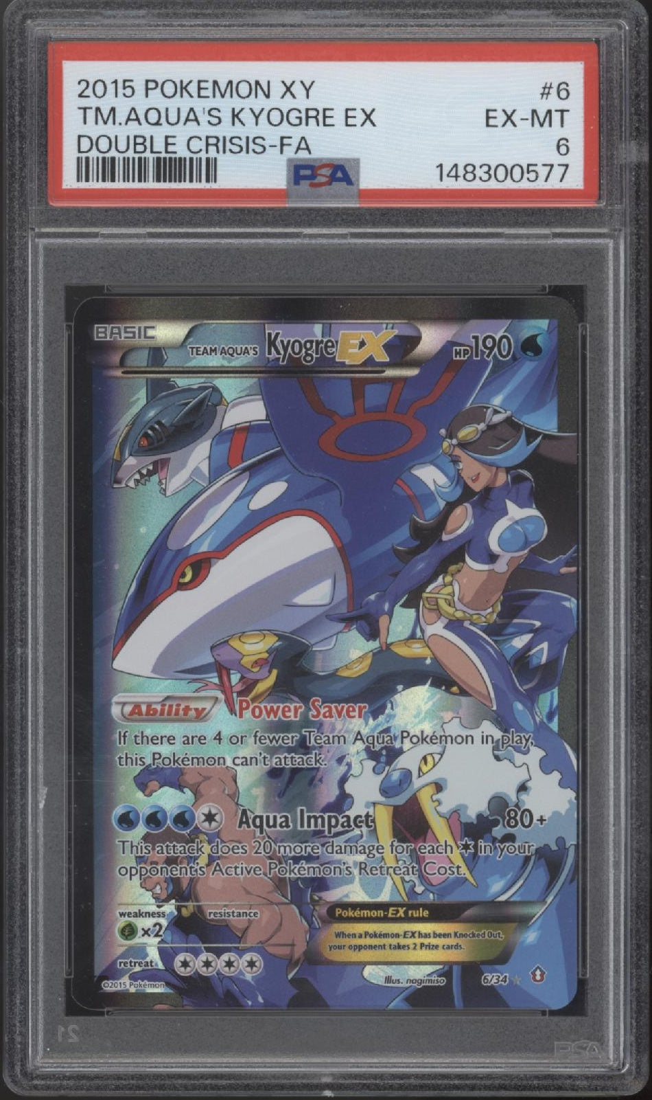 Team Aqua's Kyogre ex Pokemon Double Crisis Full Art #6 PSA 6