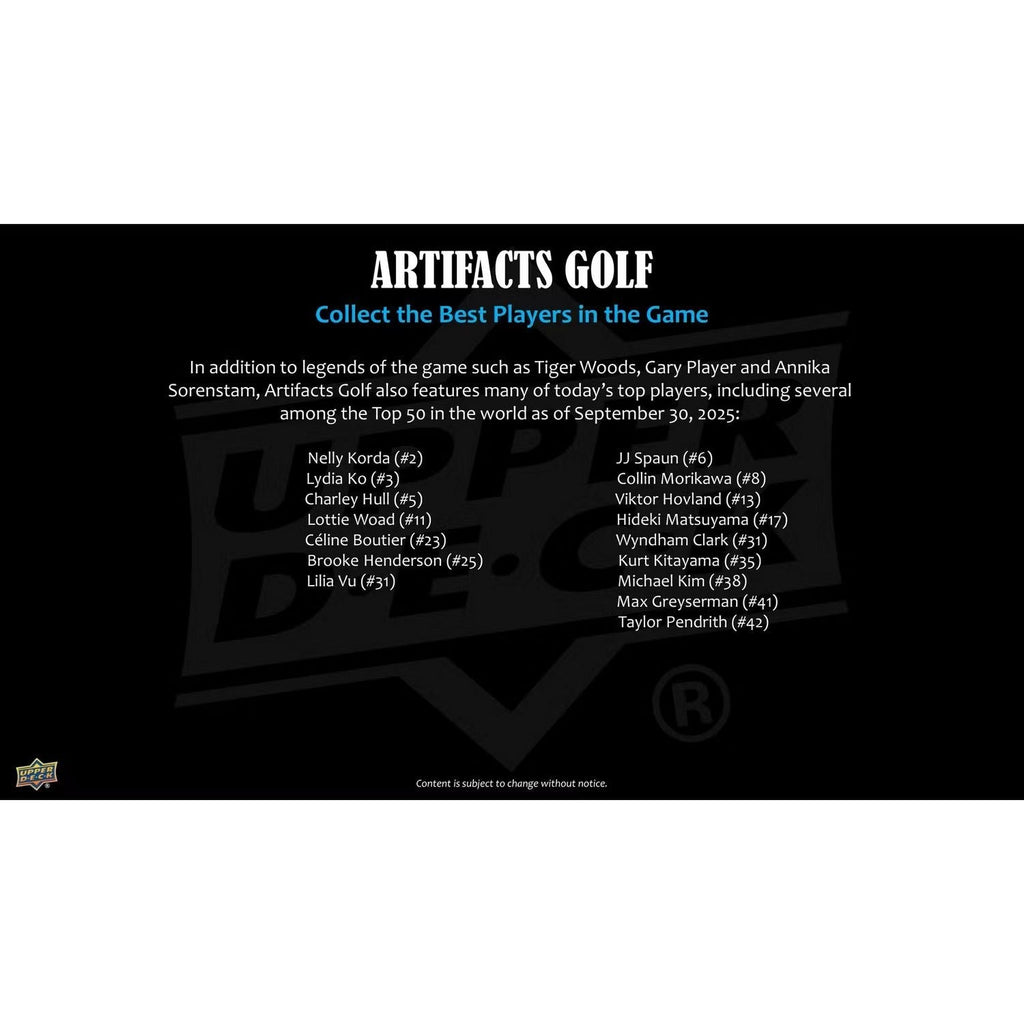 2026 Upper Deck Artifacts Golf Hobby Box *Contact Us To Order*