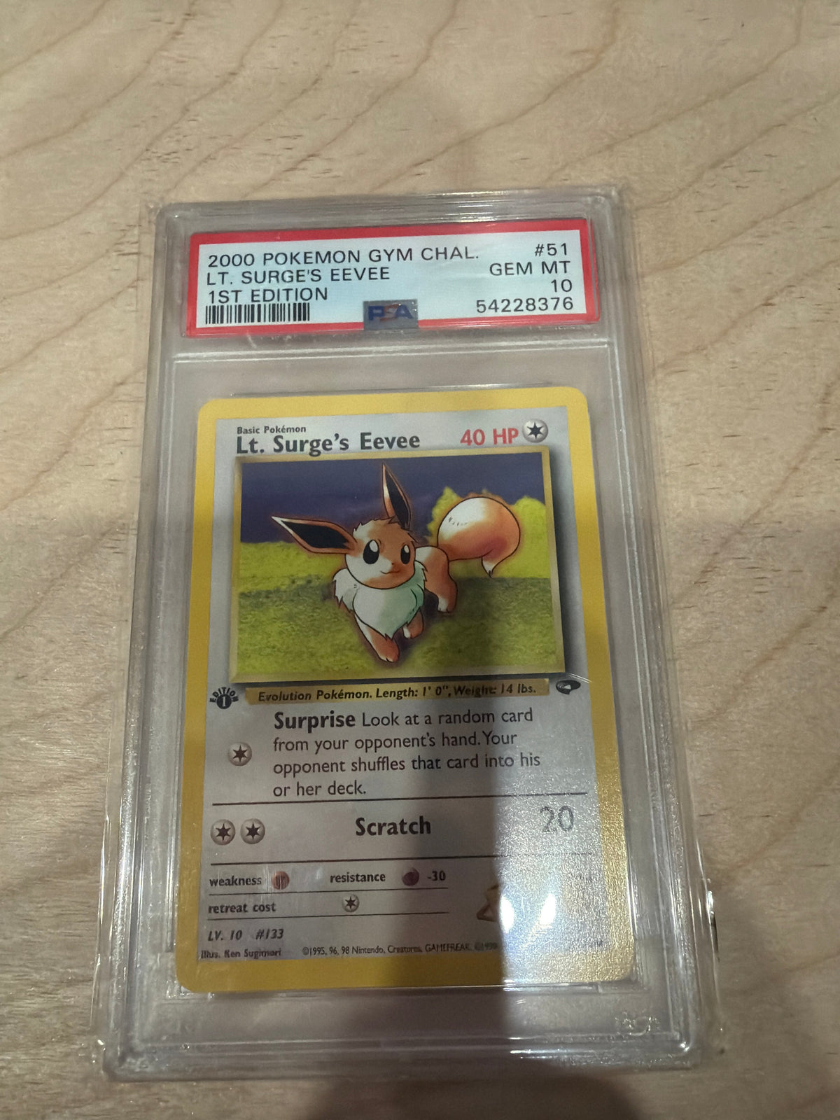 PSA 10 Pokemon 1st Edition Lt. Surge’s Eevee Gym Challenge