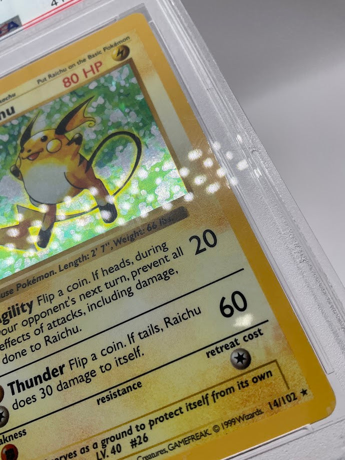 Raichu Pokemon Base Set Shadowless Holo #14 PSA 8