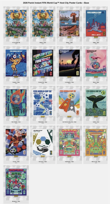 16 Card Set - Panini Instant FIFA World Cup 2026 Host City Poster Card