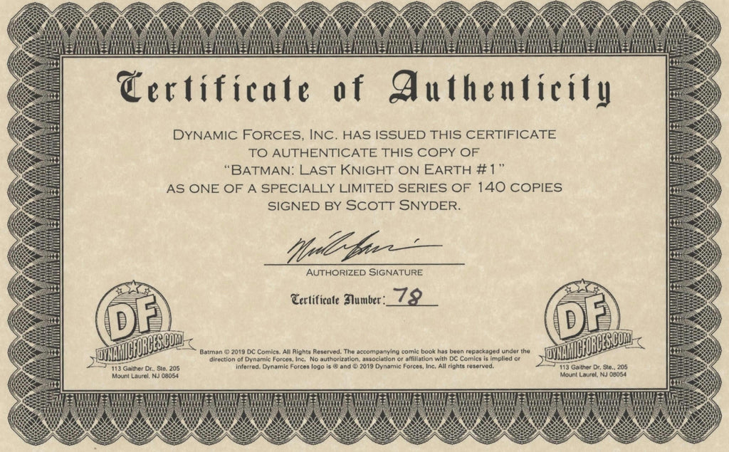 Batman Last Knight on Earth (2019 DC) #1 Signed with DF COA (Silver Ink)